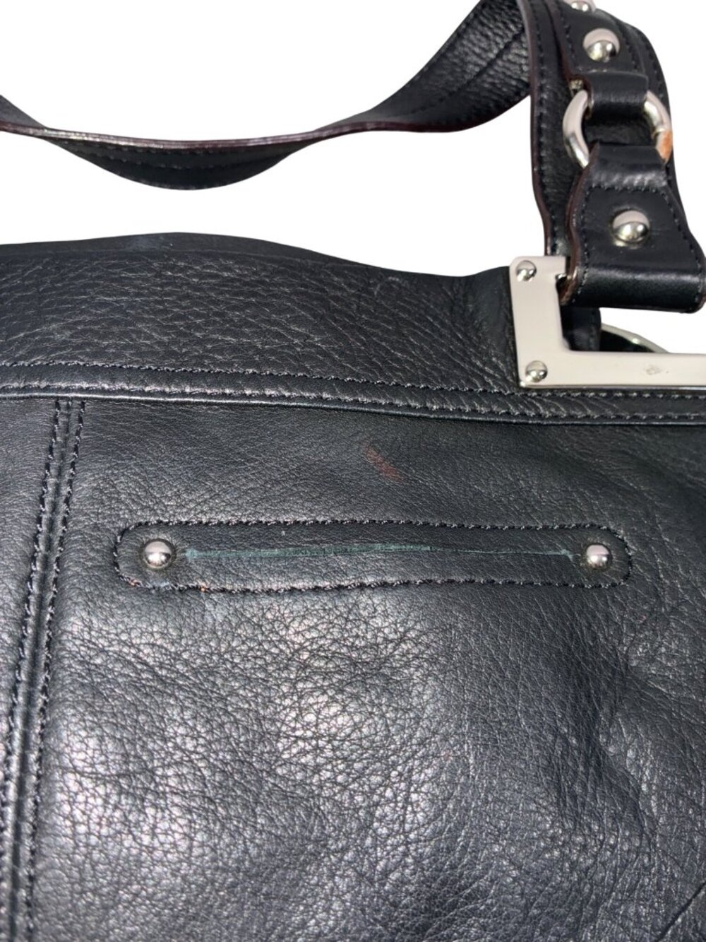 B. Makowsky Black Genuine Leather Shoulder Bag With Leopard Print Lining And Sil - Picture 13 of 13